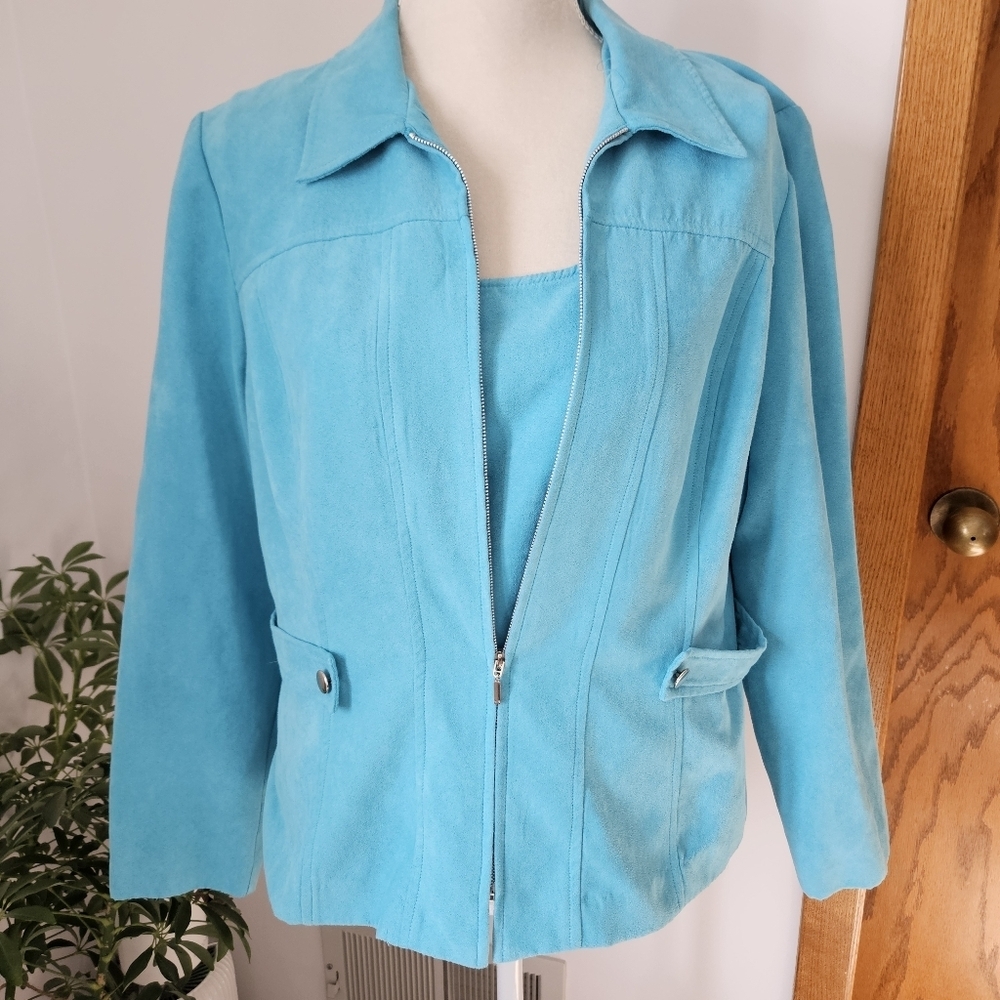 Perceptions New York 2 Piece Set Tank & Jacket Ultra Suede Aqua Blue 14